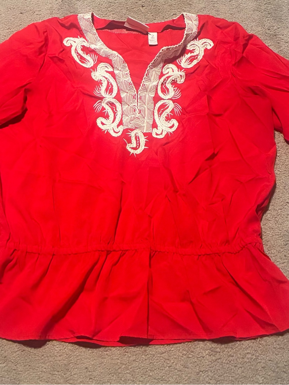 Chico's Red Women's Embroidered Peplum Blouse size 2